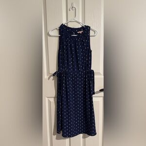 Navy Sleeveless Dress with Gold Accents